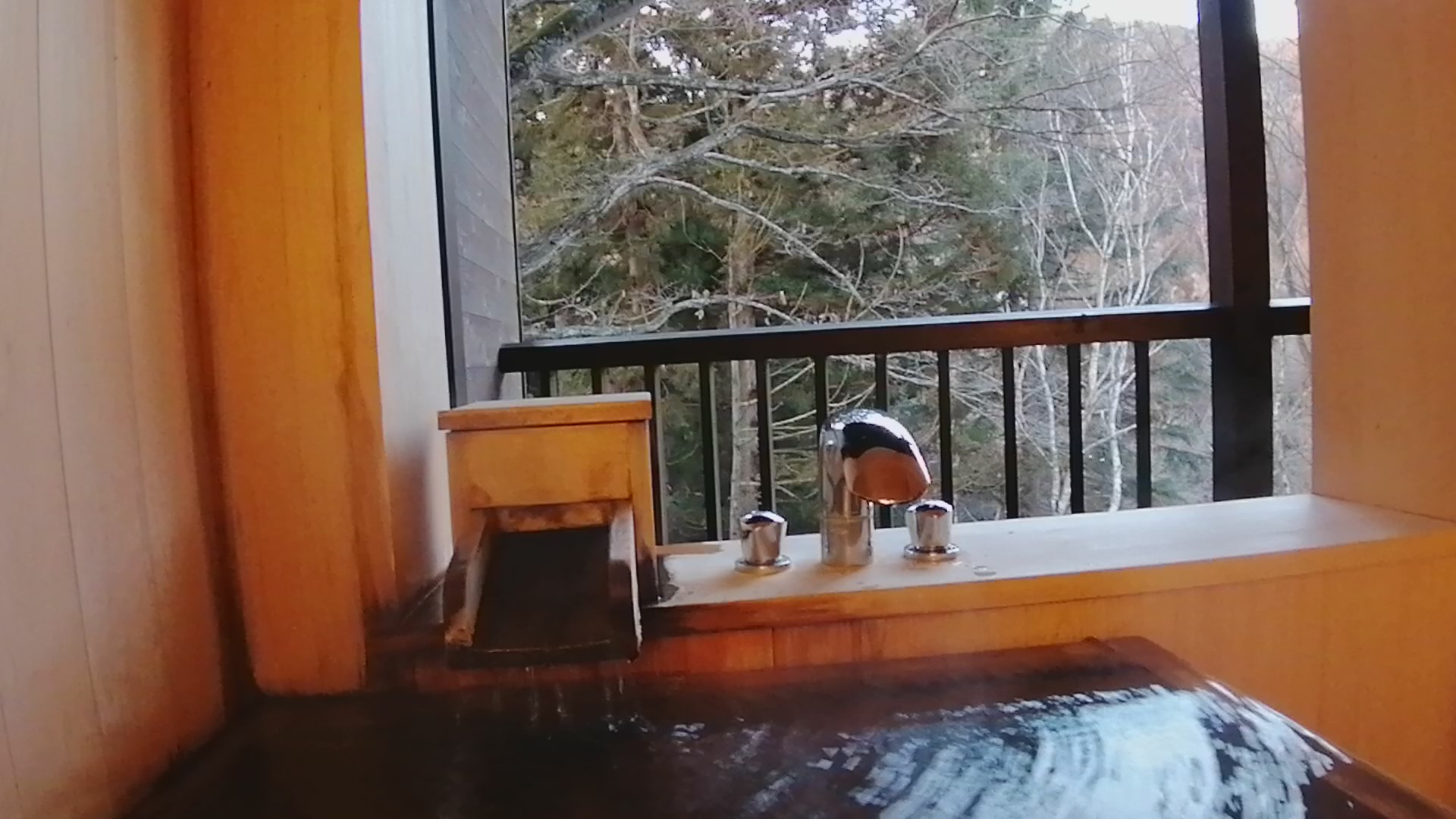 信州長野 上林温泉 湯宿 せきや　遊季亭　半露天風呂（森に面した眺め）（2020年2月 当時）