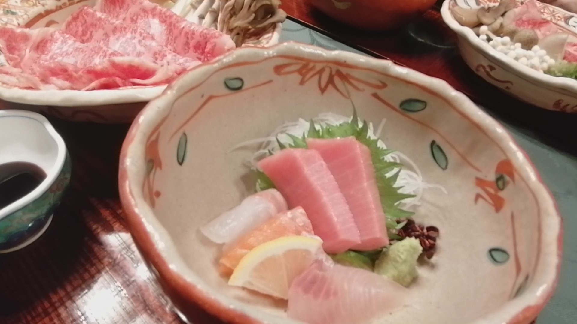 信州長野 上林温泉 湯宿 せきや　夕食　お造り（2020年2月 当時）