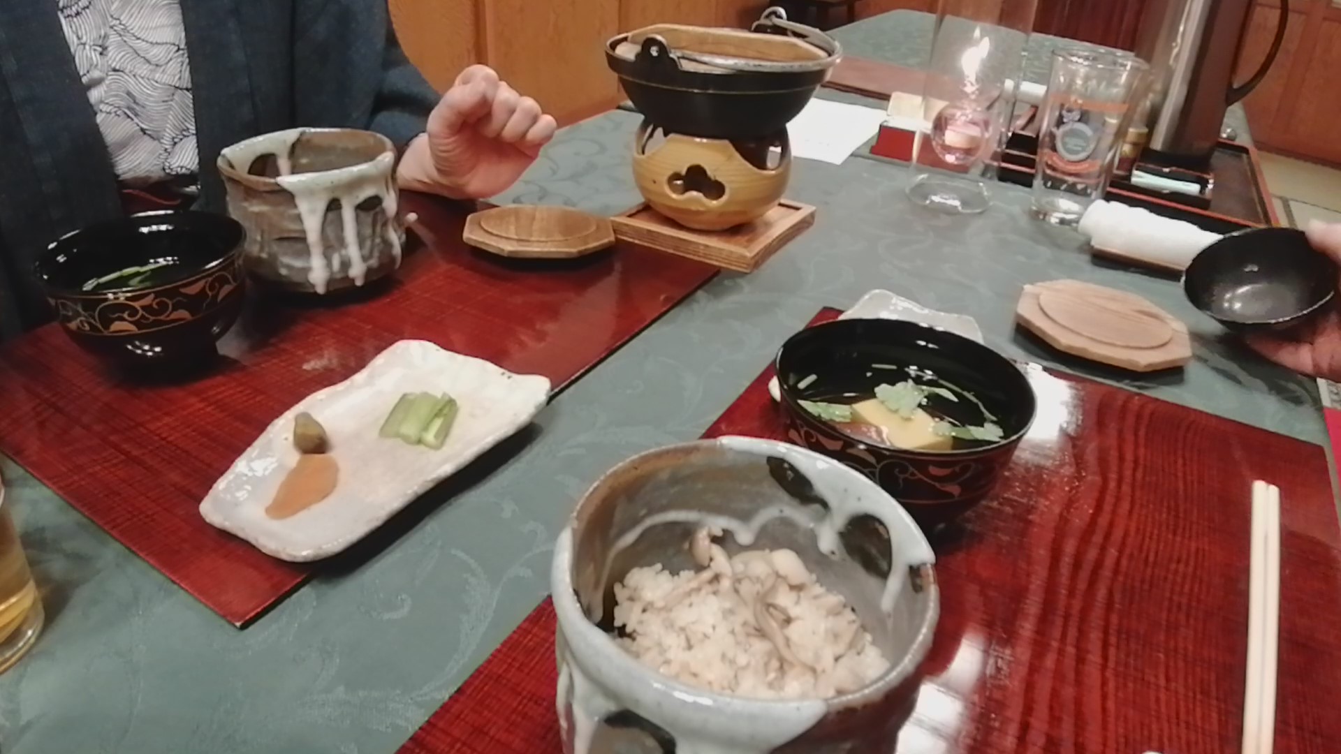 信州長野 上林温泉 湯宿 せきや　夕食　木島平産コシヒカリのごはんとお吸い物（2020年2月 当時）