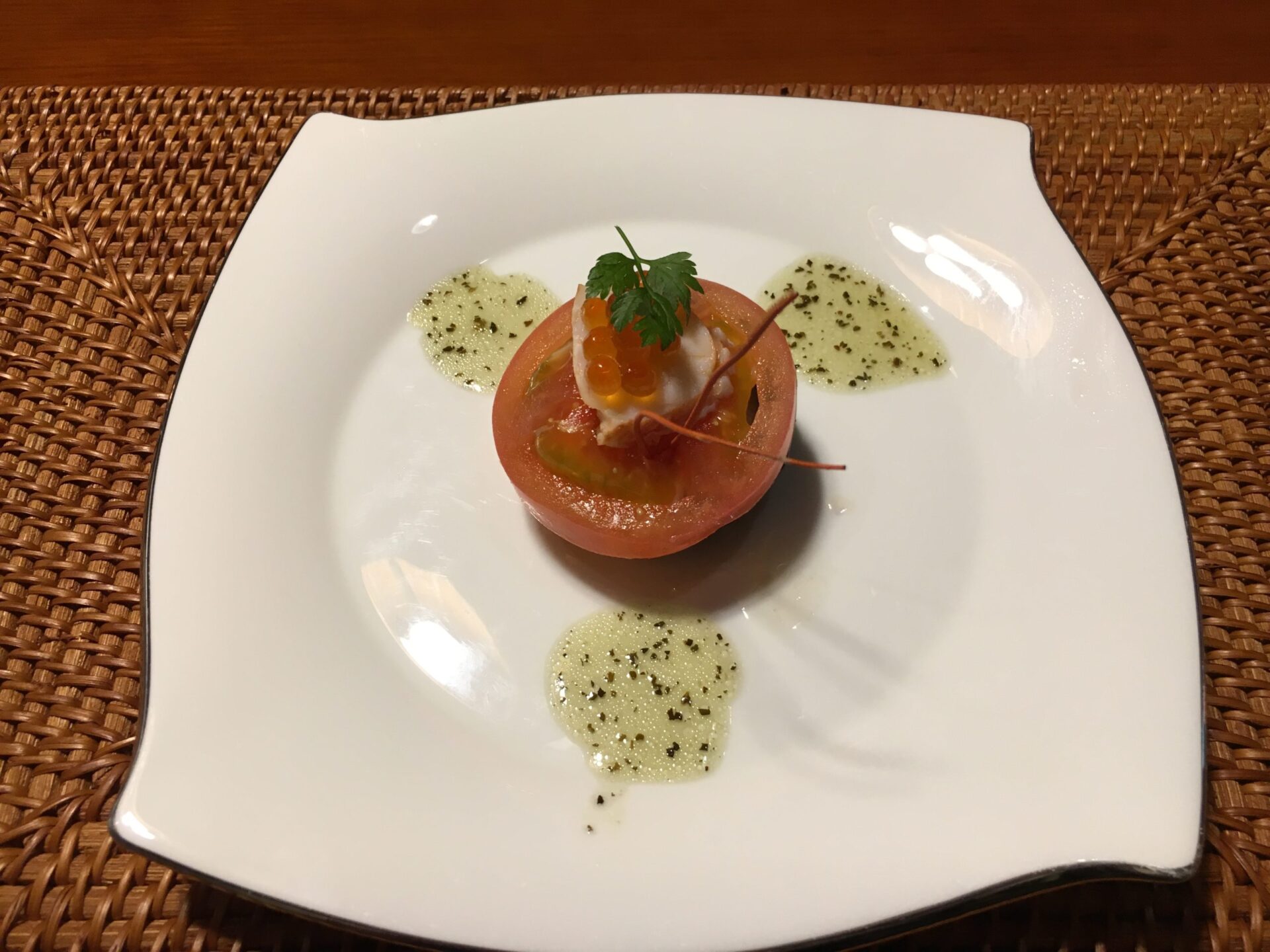 伊勢志摩　磯部わたかの温泉「はいふう」前菜　伊勢海老と野菜の海鮮ミルフィーユ