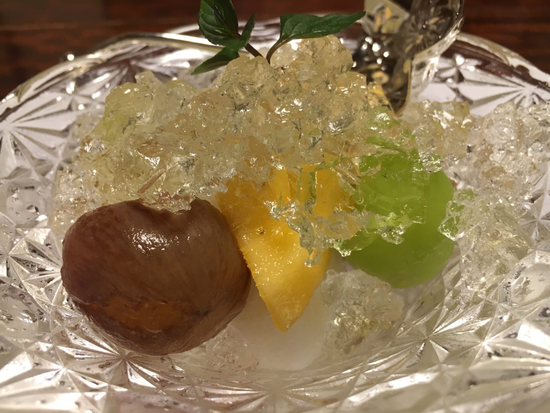 四万温泉 時わすれの宿 佳元 夕食 デザート 旬栗の白ワインゼリーがけ(2019年)