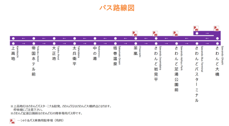 上高地 沢渡バスターミナル発 バス路線図