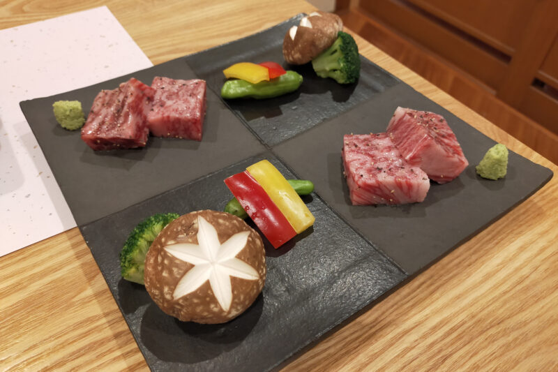 磐梯熱海温泉　守田屋　もみじスイート　夕食　強肴　福島県産牛　石焼ステーキ