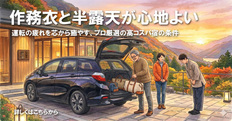作務衣と半露天が心地よい。運転の疲れを芯から癒やす、プロ厳選の高コスパ宿の条件